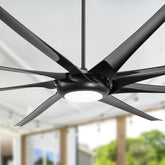 100" Extra-Large HVLS Ceiling Fan with Light, Matte Black Finish, 8 ABS Blades, Integrated 24W LED (3 Color Temps), DC Motor, 6 Speeds with Timer, Remote Control, Reversible Airflow, Includes 12"/24"/36" Downrods for Flexible Installation